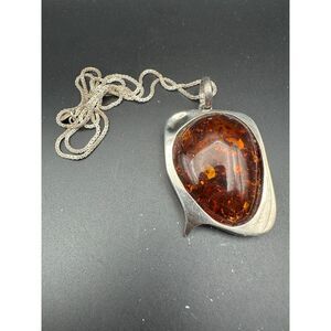 Vintage Abstract Amber / Sterling Silver / Long Necklace